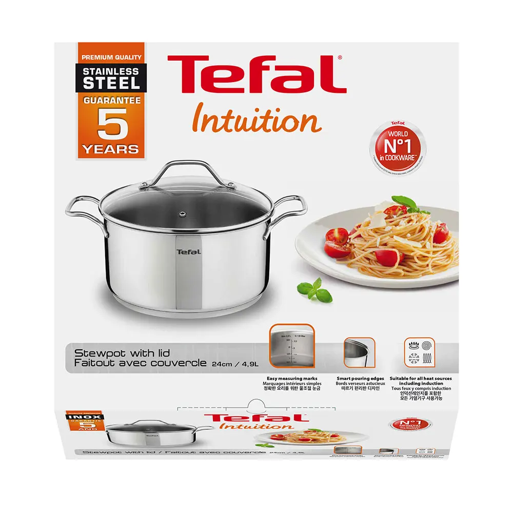 Кастрюля Tefal Intuition, нержавеющая сталь, 20 см, 2,9 л, с крышкой A7024485