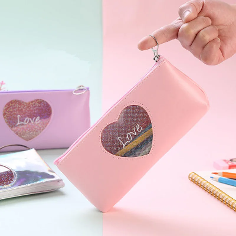

Waterproof Heart Design Makeup Brush Organizer, PU Bag Pencil Box Makeup Brushes Storage Case ,Jewelry Organizer Home Supply 1pc