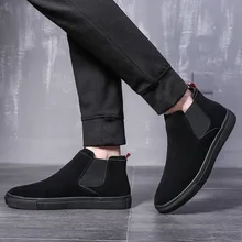 Мужские модные теплые хлопковые ботинки челси в английском стиле; осенне-зимняя обувь из коровьей кожи; ботильоны на плоской платформе; sapatos; большие размеры