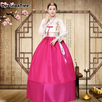

2020 women short hanbok female korean dress ethnic costumes embroidered korean traditional dance dress cosplay