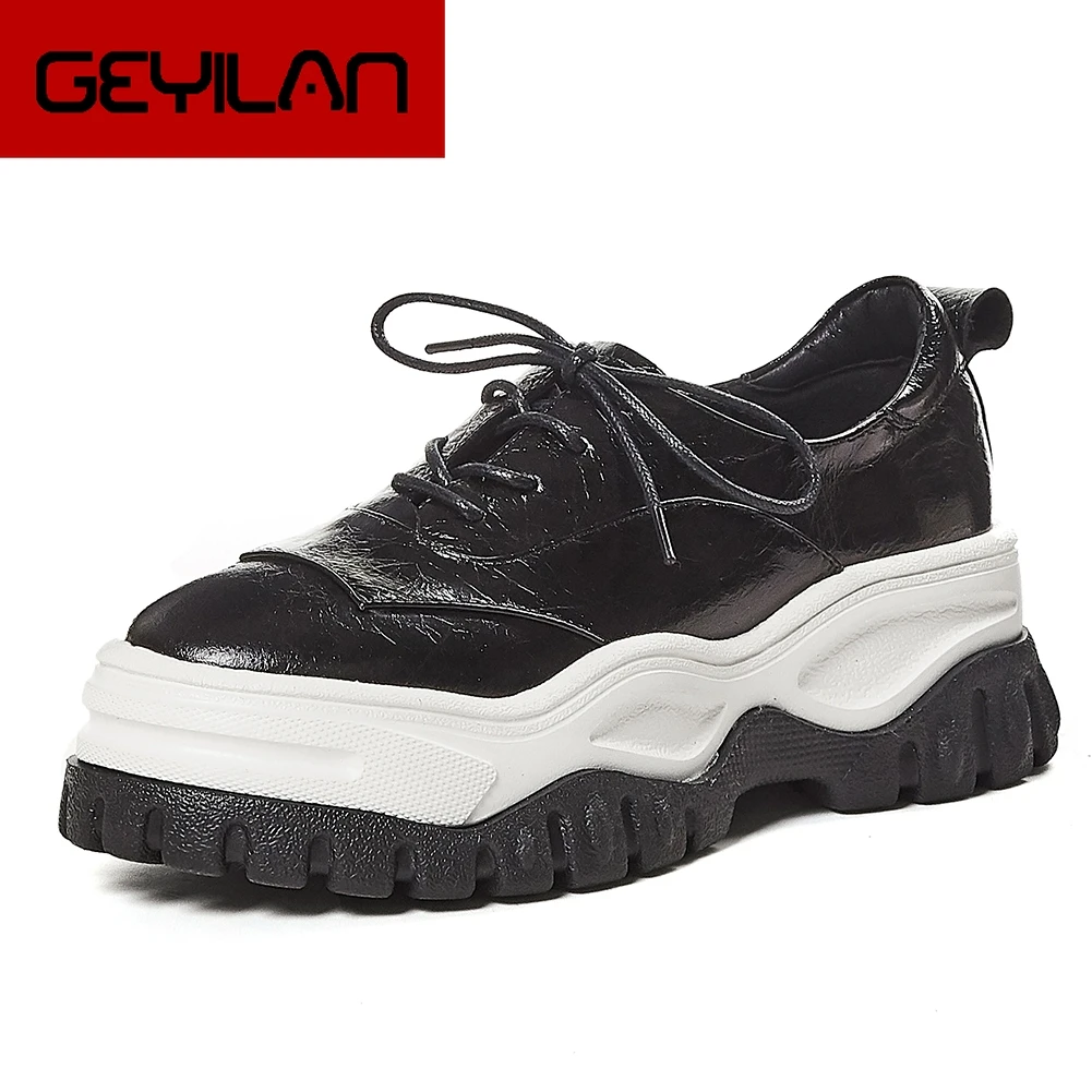 

Top Quality Genuine Cow Leather Shoes Flats Woman Leisure Flats Shoes Women Comfortable Shoes Women girls chunky Sneakers