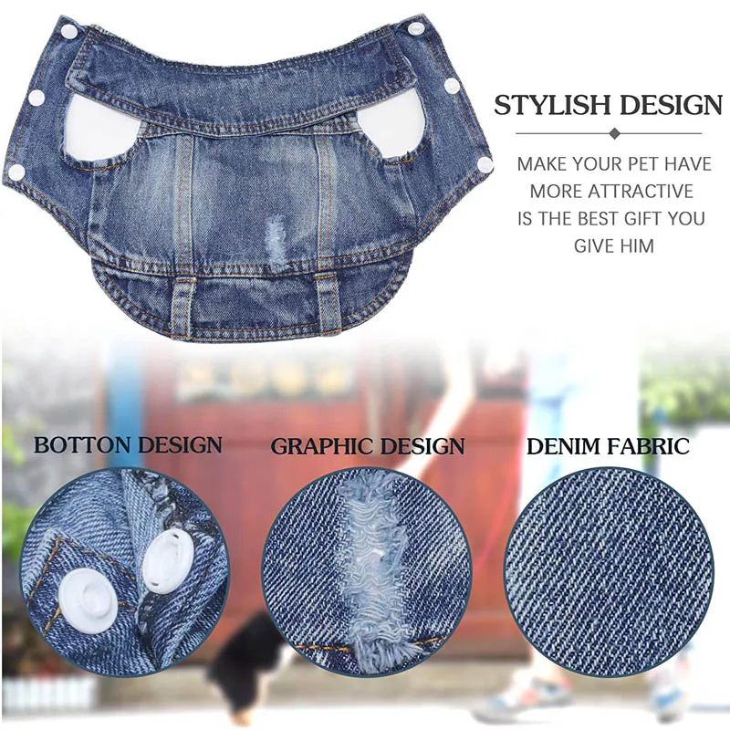 Giacca In Jeans Per Cani - T-shirt Denim Blù Lavabile Per Cani E Gatti - Foto 10