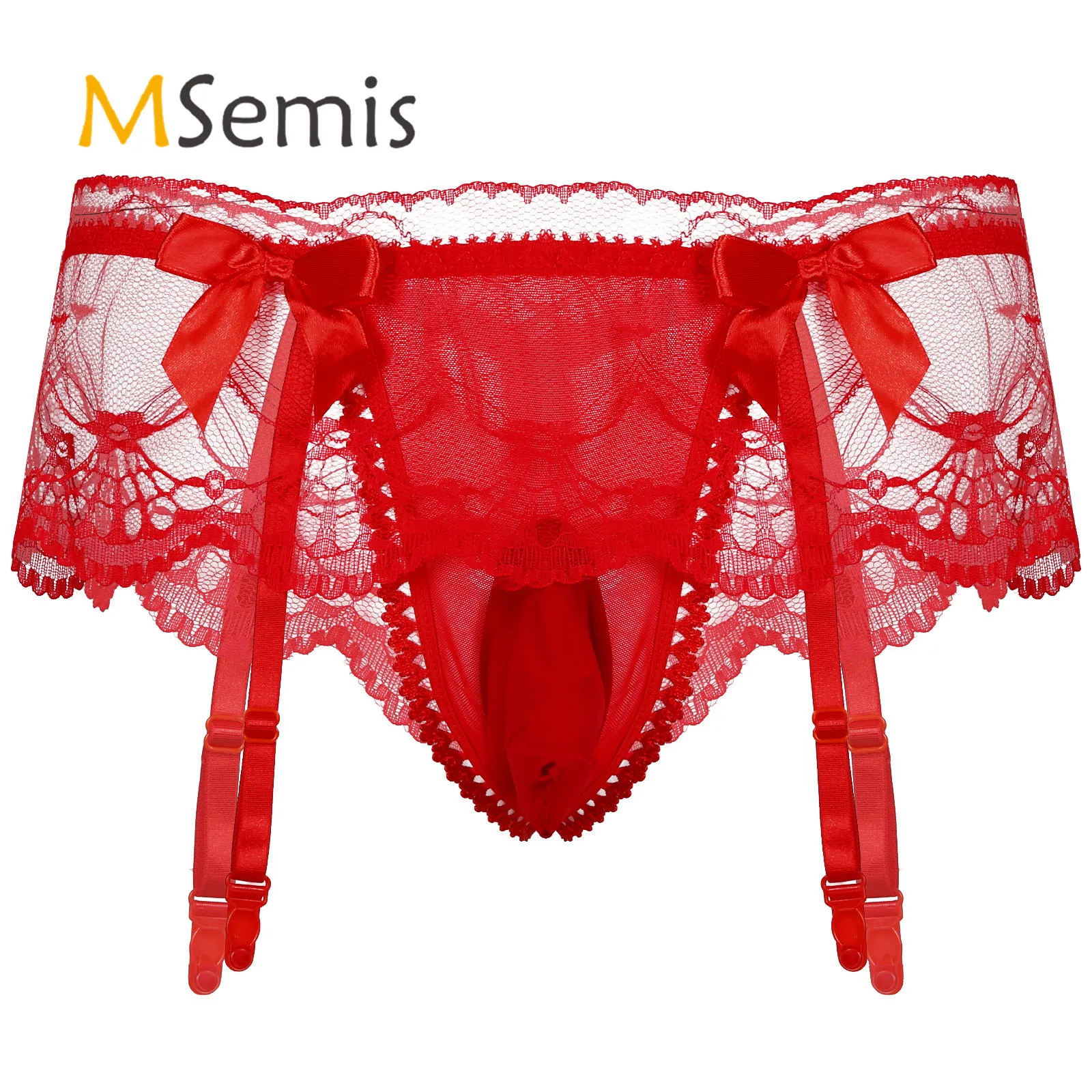 

Mens Gay Sexy Underpants Lingerie Hot Lace Mesh Sexy Erotic Underwear T-back Briefs with Small Bowknot Sissy Panties Nightwear