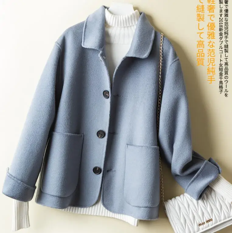 Blue Зимние женские пальто Новое корейское пальто чистое шерстяное пальто короткий пункт девять точек рукав Желтое Пальто Женская куртка - Цвет: Blue