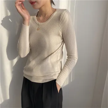 

All-match Casual Slim-fit tight Knitted Sweater Top Autumn Winter Fashion Sweater Women Retro Elasticity Basic Pullover Jumpers