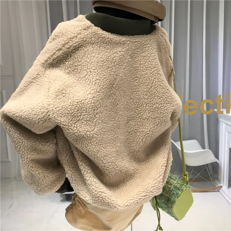 Женская куртка-бомбер Twotwinstyle, флисовая одежда с обеих сторон, с круглым вырезом, на молнии, свободные зимние пальто и куртки для женщин