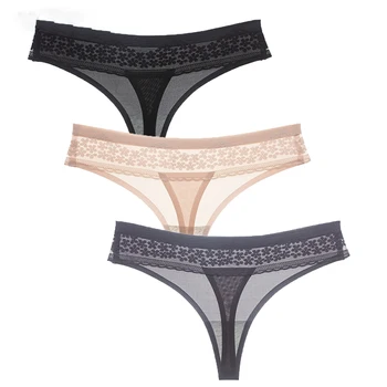 

Sexy Lace flowers String Seamless G String Lingerie Women Simple Underwear Solid Sports Panties Women Transparent Ice Silk Thong