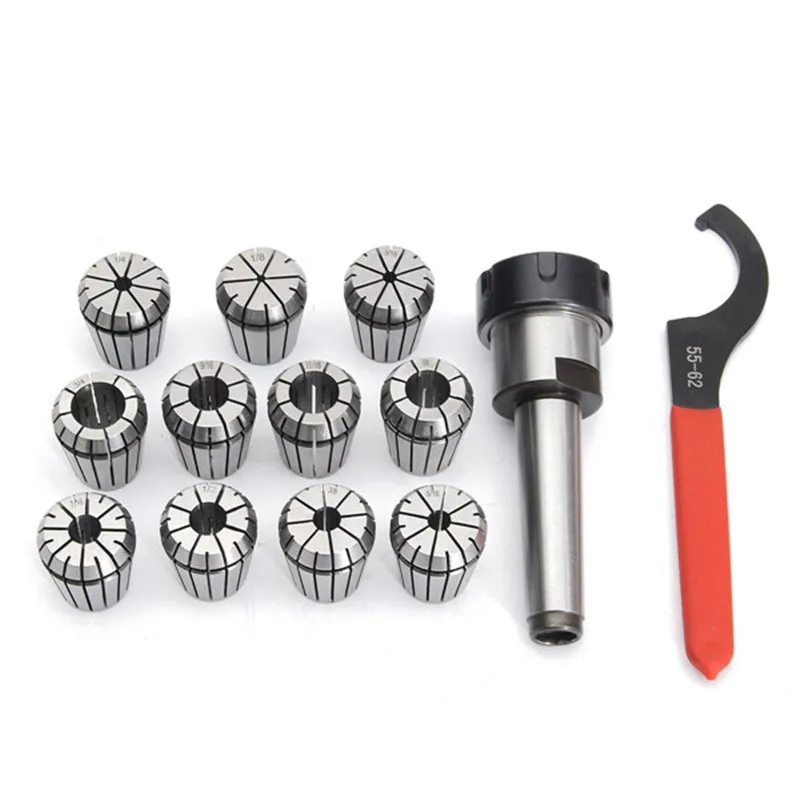 

11pcs 1/8-3/4 Inch ER32 Collets Chuck Set With MT2 Shank Handle Holder And Spanner For Milling Machine