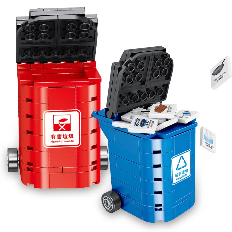 

QIAOLETONG Shaking Voice Network Red Small Particles Garbage Compartmental Science Assembled Building Blocks DIY Educational CHI