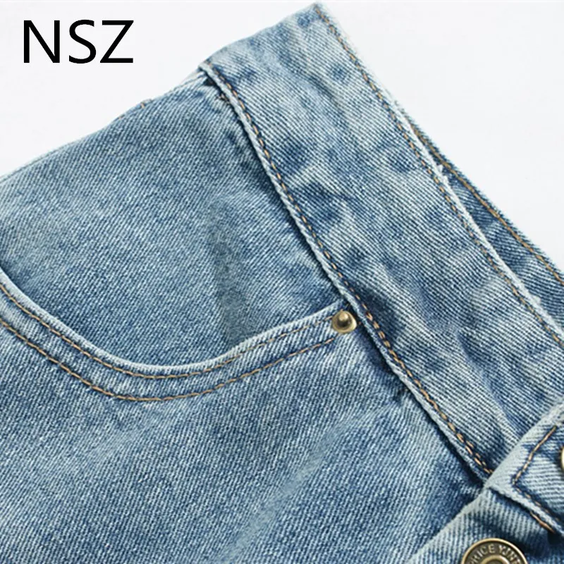 NSZ женские синие джинсы с высокой талией, свободные, повседневные, широкие, плиссированные, джинсовые штаны-шаровары, steetwear boyfriends mom pants