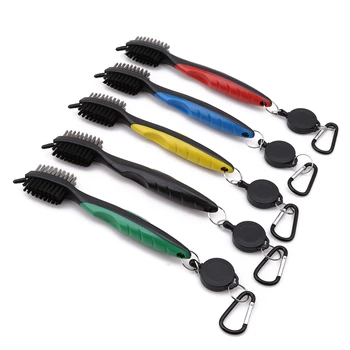 

Golf Club Cleaning Brush Double-Side With Keychain for Golf Club with Retractable Zip-line Tool