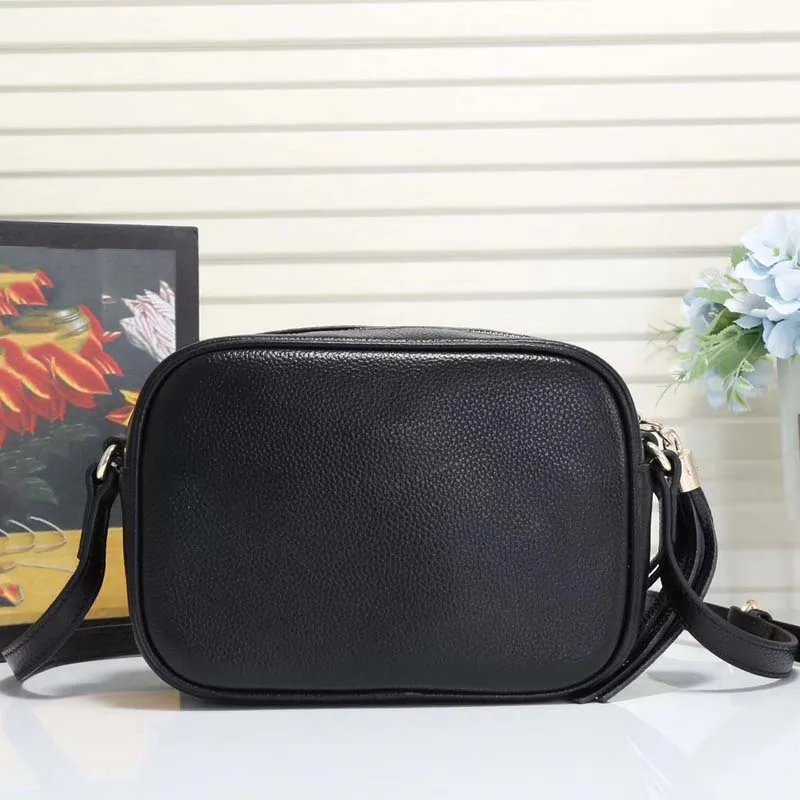 Black luxury women's leather camera bag high-quality classic fashion luxury designer women's bag - Цвет: Black