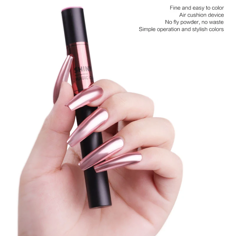 Magic Mirror Nail Powder Cushion Pen 1pcs Holographic Laser Nail Art Glitter Solid Chrome Pigments UV Gel Manicure Accessories