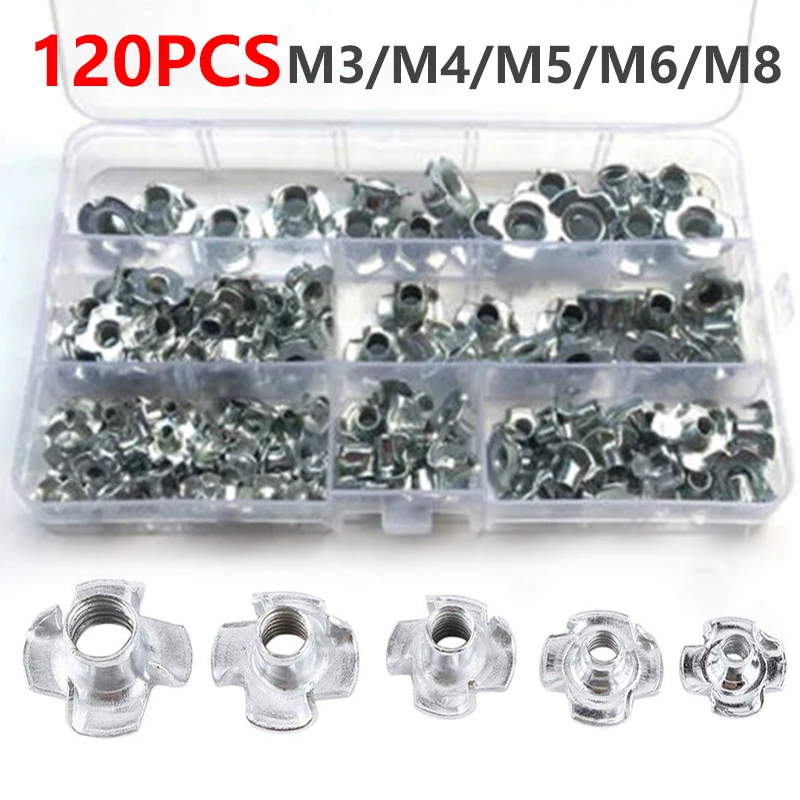 120pcs/set High Strength and Hardness T Nuts 304 Stainless Steel Thread Drive-in Nuts Metric T-nuts M3 M4 M5 M6 M8