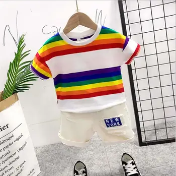 

2020 new summer boy Children's clothes set quality cotton striped T-shirt baby girls clothes suit cartoon kids boy clothes set