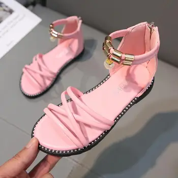 

Children Sandals For Girls High-top Gladiator Rome Sandals For Medium Big Kids Zip Cross Style Princess Soft Leather Chic 21-36