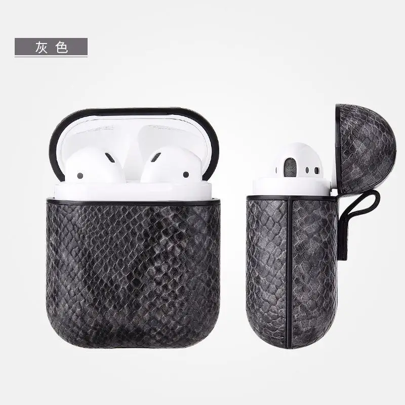 Сексуальная сумка из змеиной кожи кожаный чехол для AirPods чехол для зарядки отверстие наушники крышка для Apple AirPods Bluetooth наушники коробка - Цвет: 05 gray