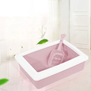 

Modern Open Rectangular Plastic Cat Litter Box Simple Semi-Enclosed Dog Tray with Scoop Home Pet Toilet Supplies