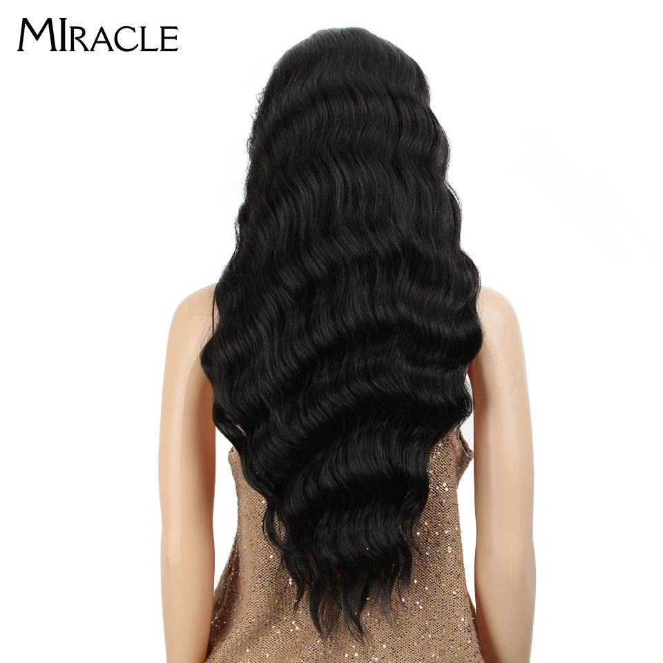 Чудо длинные Омбре парик свободные глубокая волна высокая температура волокно 30 дюймов 150% плотность 4*4 Синтетические Кружева передние парики для черных женщин