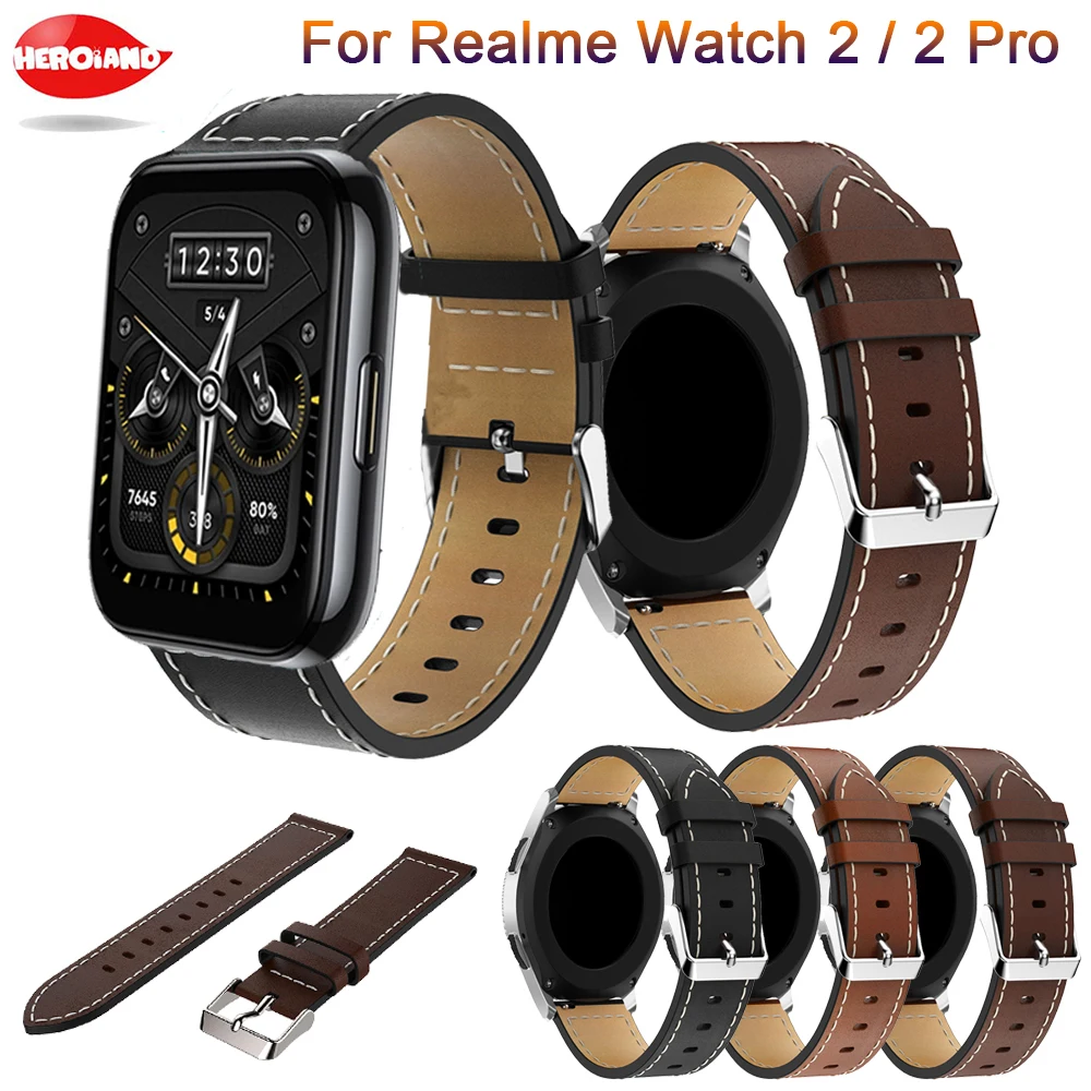 

New Strap For Realme Watch 2 / 2 pro Genuine Leather 22mm Smart Watch Band Bracelet For Realme Watch S pro Watchband Belt Correa