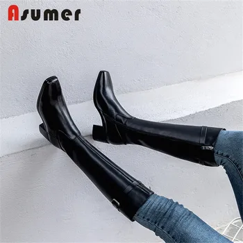 

ASUMER Genuine leather shoes Knee High Boots Western Cowboy Boots for Women Long Winter Boots Women Shoes