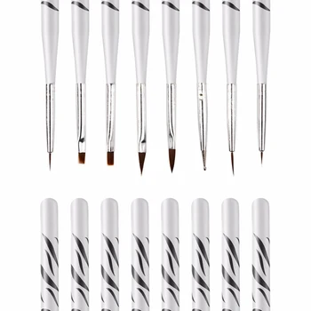 

8 Pcs UV Gel Brushes Set Flat Brush Dotting Drawing Pen Wooden Handle Multifunctional Tips Nail Art Tool