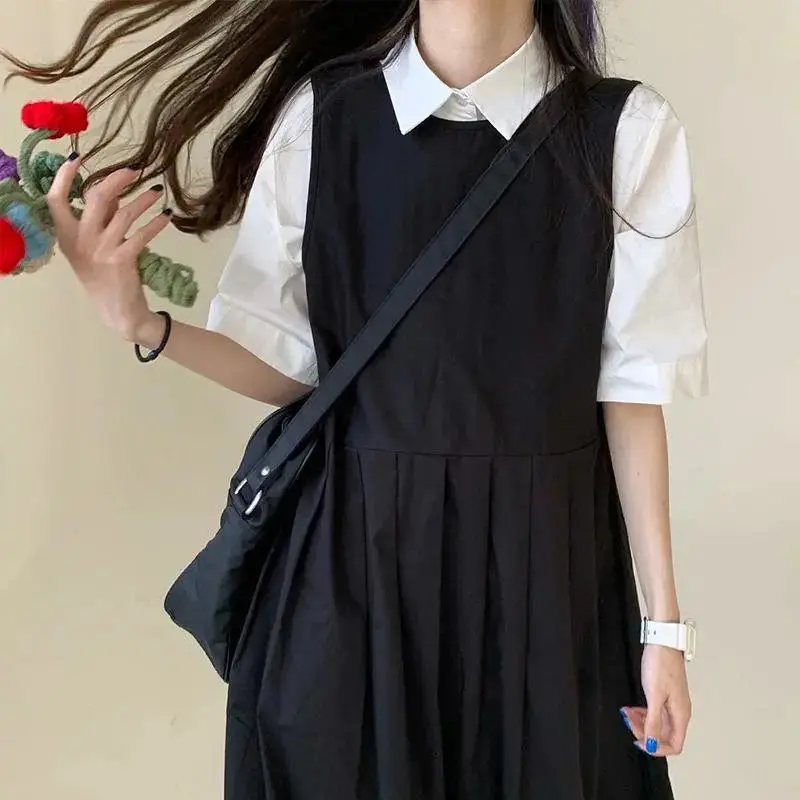 Dress Women Strap Solid Chic Ulzzang Ankle-length Classy Harajuku Students Lovely Casual Cute Stylish A-line Loose O-neck Newest monsoon dresses