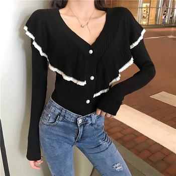 

4xl good quality plus big size latest women spring autumn winter 2020 feminina thin black elastic cardigan sweaters female A5489