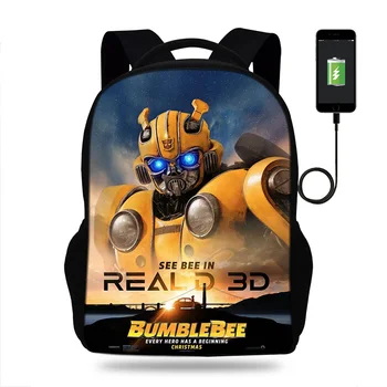 

17 inch Movie Bumblebee Laptop Schoolbag USB Charge Mens Bags Womens Backpack for Teenagers Boys School Bag Mochila Travel Bag