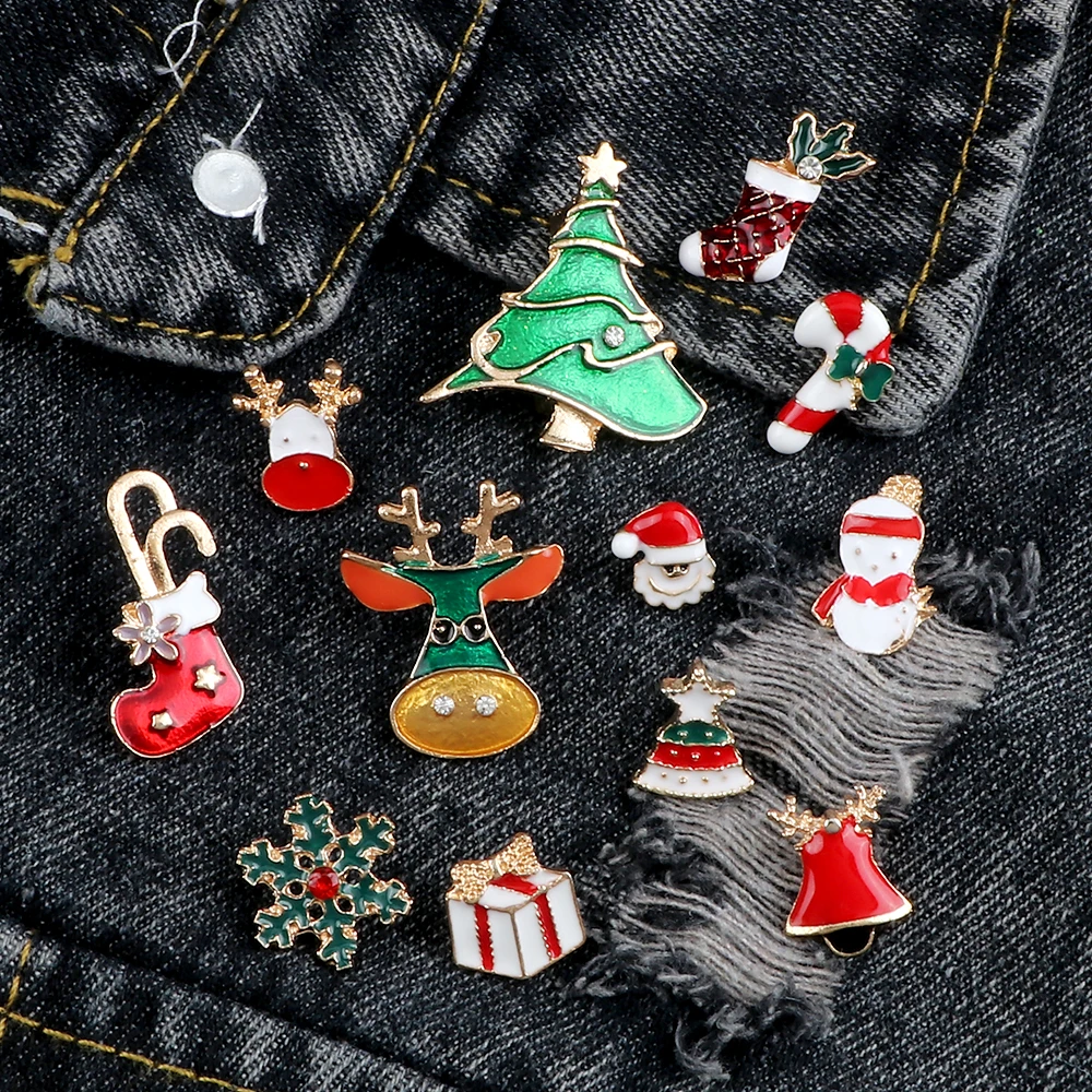 3pcs/set Merry Christmas Custom Brooches Christmas Socks Christmas Tree Elk  Enamel Badge Brooch Women Fashion Party Jewelry