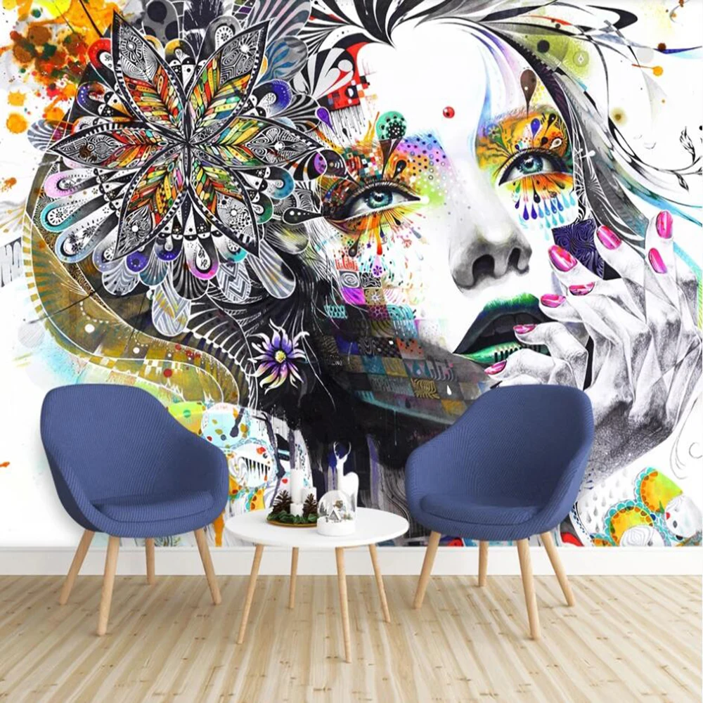 

Milofi custom 3D wallpaper mural trend hand-painted sketch personality art abstract avatar mural background wall decoration