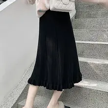 Женская Осенняя Зимняя мода эластичная высокая талия сплошной цвет дикий длинный абзац Милая юбка