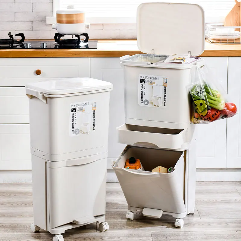 38/42L Wet Dry Separation Garbage Can Pedal Storage Large Double Layers