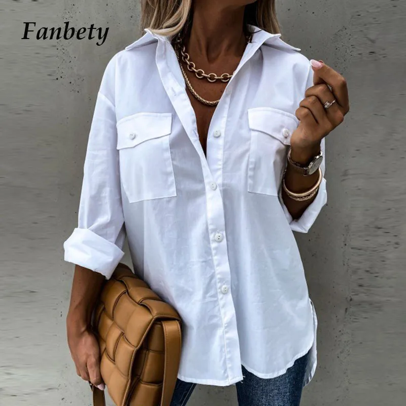 Elegante cor sólida manga ajustável blusa camisas femininas 2020 outono pullovers topos senhora do escritório nova v-neck algodão linho blusa