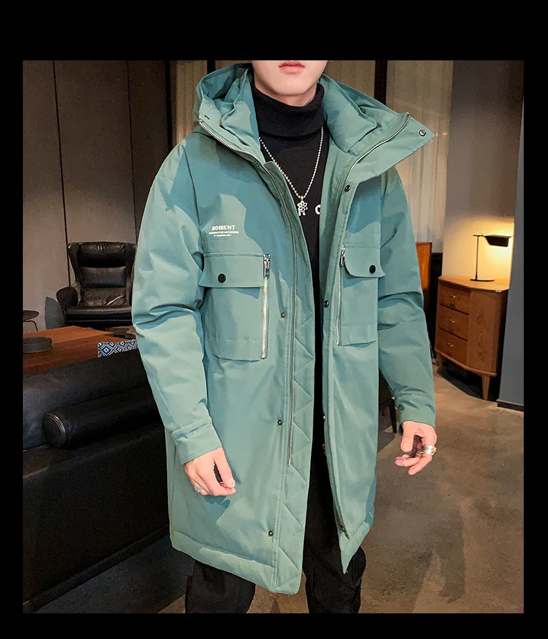 Down Coat Male Winter 5XL Long Trench Duck Down Jacket Parkas Gray Duck Windproof down coat with hoodes Outwear solid A521-DS594