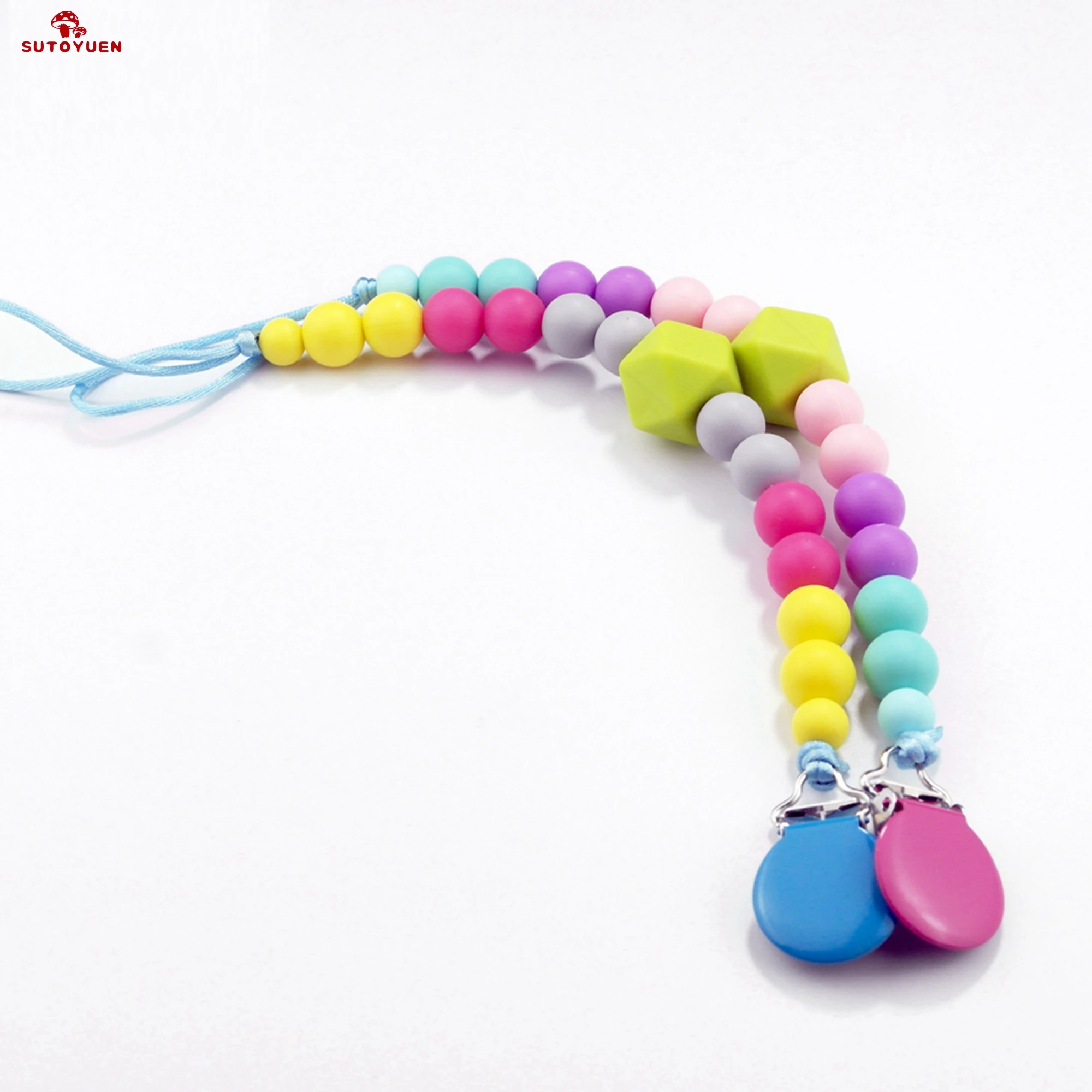 Food Grade Silicone Beads Teething Pacifier Chain Round Metal Pacifier