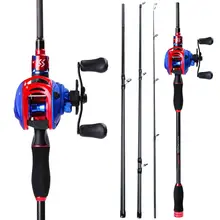 Sougayilang Lure Fishing Rod and Baitcasting Reel Combo Portable 4 Section M Power Fishing Pole Casting Fishing Reel Sets Pesca