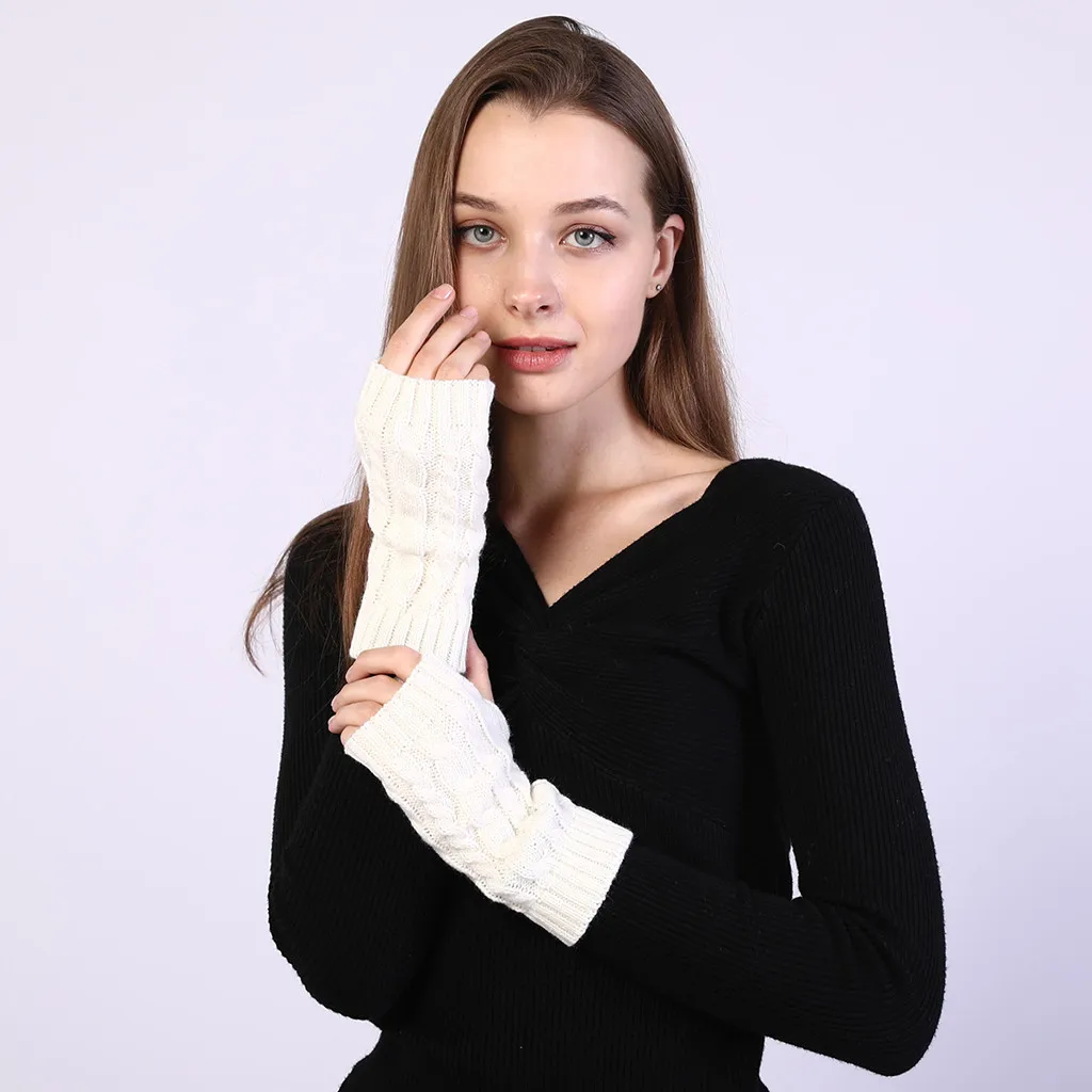 Женские вязаные перчатки, зимние, длинные, с вырезами, скрученные, сохраняющие тепло, без пальцев, перчатки и варежки, митонеты, Guantes Mujer Invierno