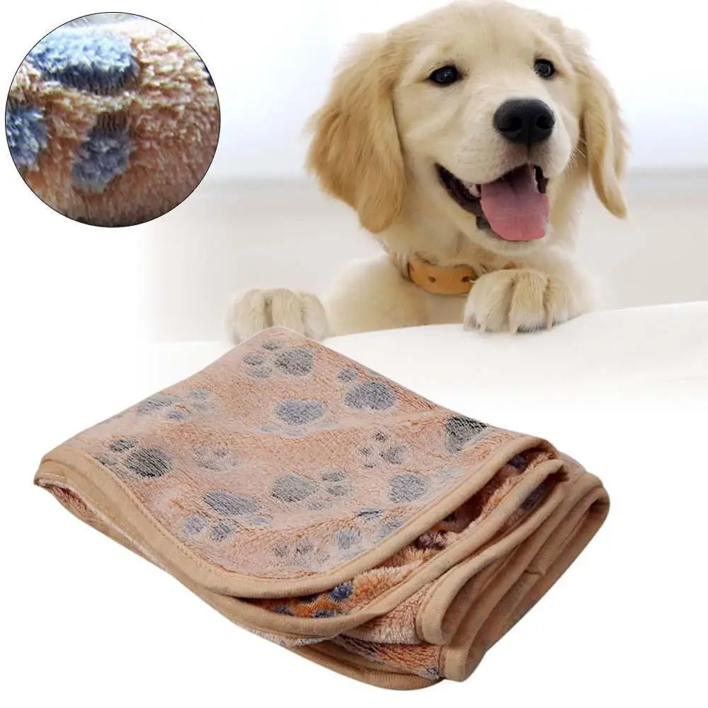 Warm Pet Mat Small Large Paw Print Dog Puppy Fleece Soft Blanket Cushion Cat Dog Blanket puppy Sleeping Cover Towel cushion - Цвет: Brown20-20cm