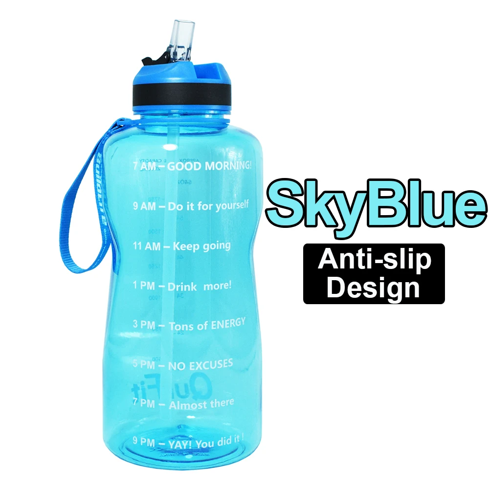 Sky Blue Bottle QuiFit, 2л, 1,3л, 450 мл, Половина галлонов, Тритан, бутылка для воды с соломинкой, BPA Free My Drink Bottles, портативный шейкер для протеина, спортивный кувшин для тренажерного зала - Цвет: Sky Blue Bottle