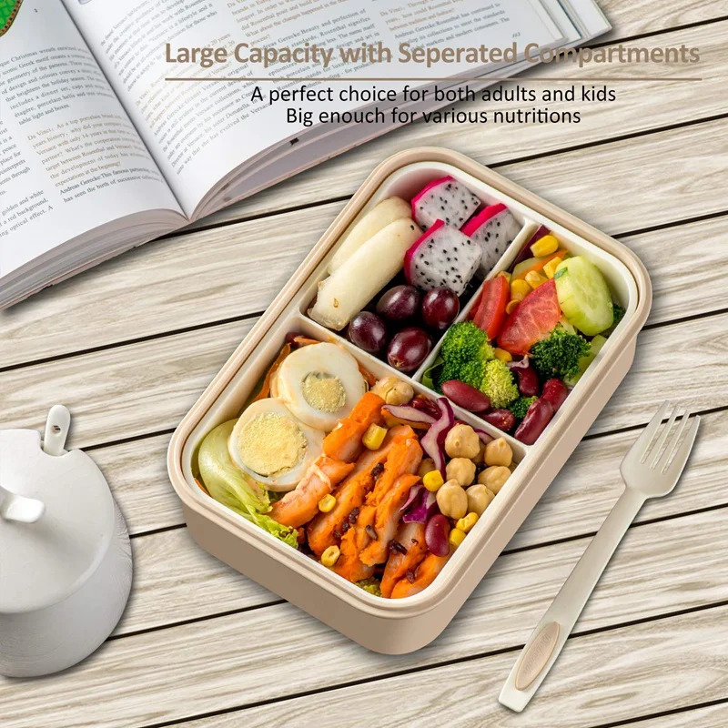 Bento коробки для взрослых-Bento Ланч-бокс для детей с ложкой и вилкой-прочный, герметичный для еды на ходу, без BPA