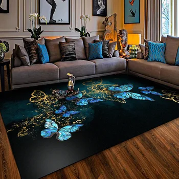 

European Style Blue gold Butterfly Big Carpet Classic Living Room Bedroom Carpet Nordic Kitchen Rugs Non-slip Mat Beside Rugs