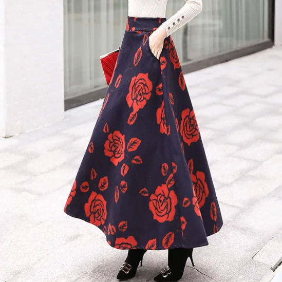 Осень зима шерсть макси длинные юбки для женщин faldas mujer moda винтажная Вельветовая юбка размера плюс стрейч Высокая талия А-силуэт EE702
