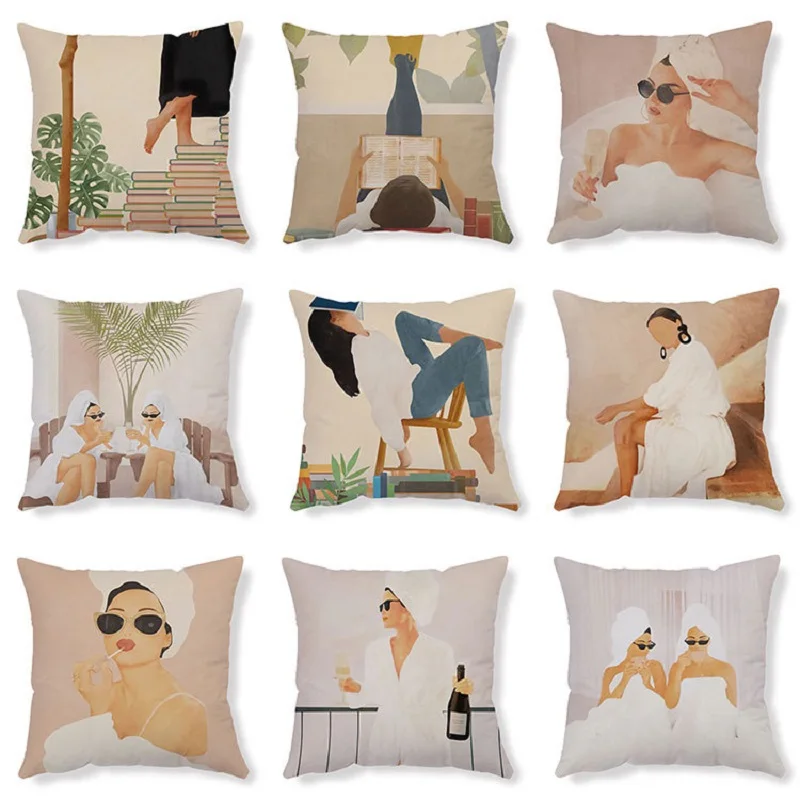 

Beautiful Girl Cushion Cover Casual Style Living Room Sofa Throw Pillows Home Decoration Pillowcase 45x45cm