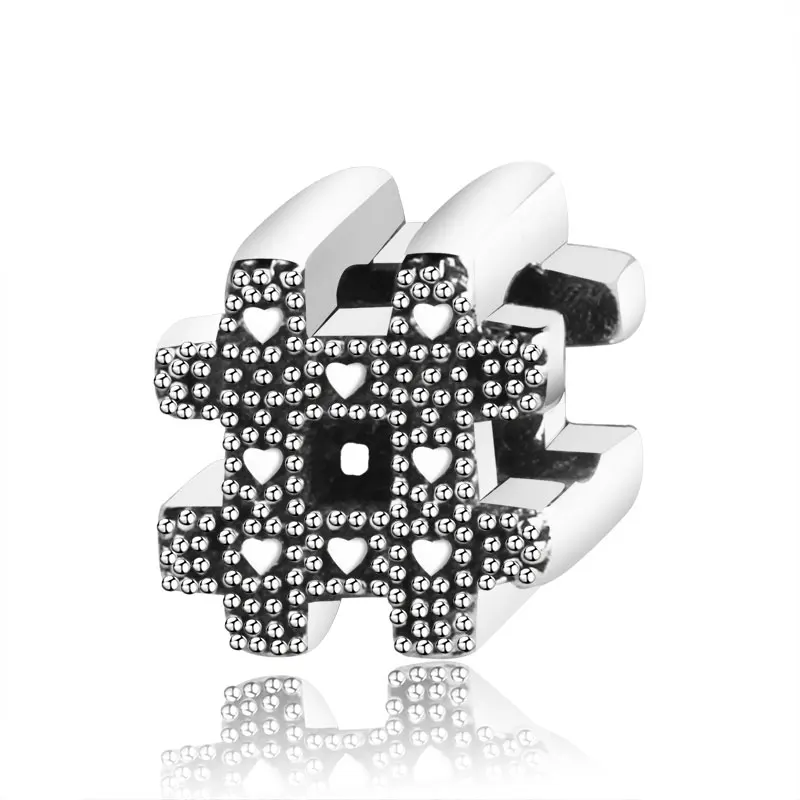 

Hashtag Symbol Charm Beads Fit Original Pandoa Charm Bracelets Real 925 Sterling Silver Charm Bead For Women DIY Jewelry Making