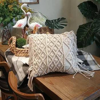 

Macrame Hand-Woven Cotton Thread Pillow Covers 100% Cotton Linen Geometry Bohemia Cushion Covers Home Decor