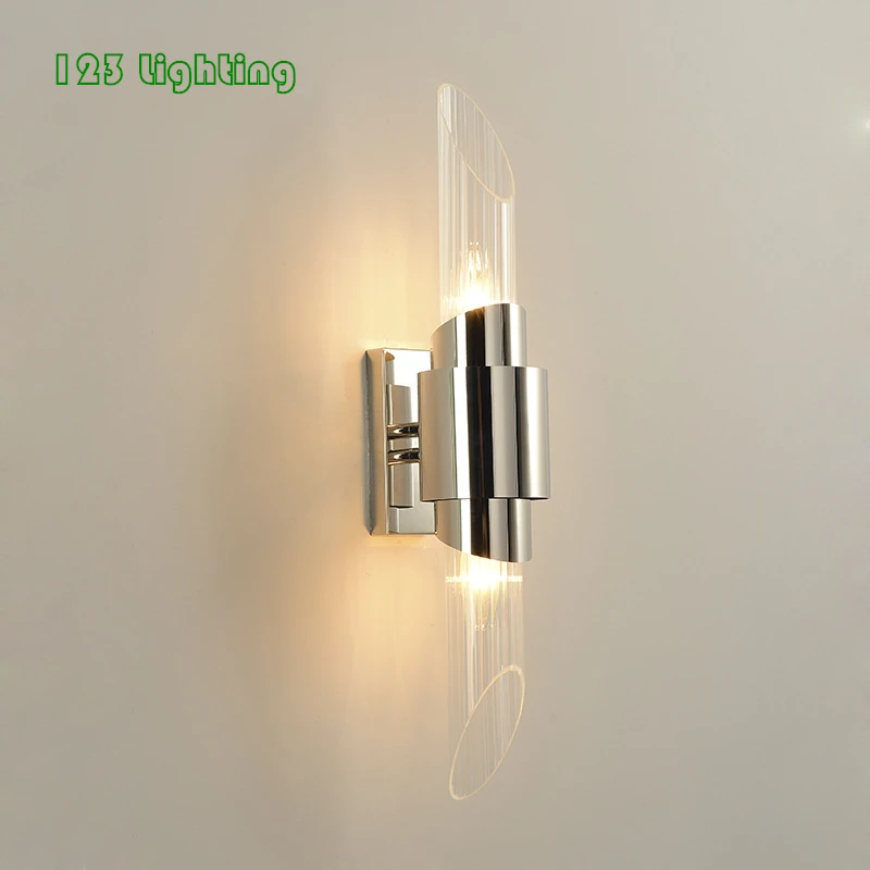 

Modern Chrome Gold Wall lamp Clear Glass Stairs Aisle Sconce Restaurant Bedroom Lighting Fixtures Luminaire Home