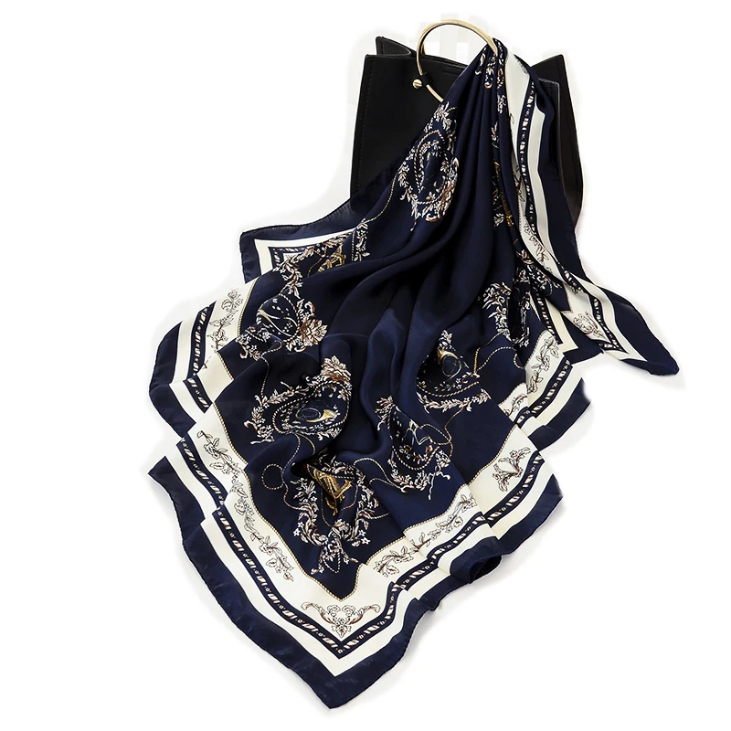 New Fashion Silk Color Floral Square Scarf 90*90cm Women Neck Hair Tie Band Bag Warp Soft Neckerchief Hijab Headscarf Foulard