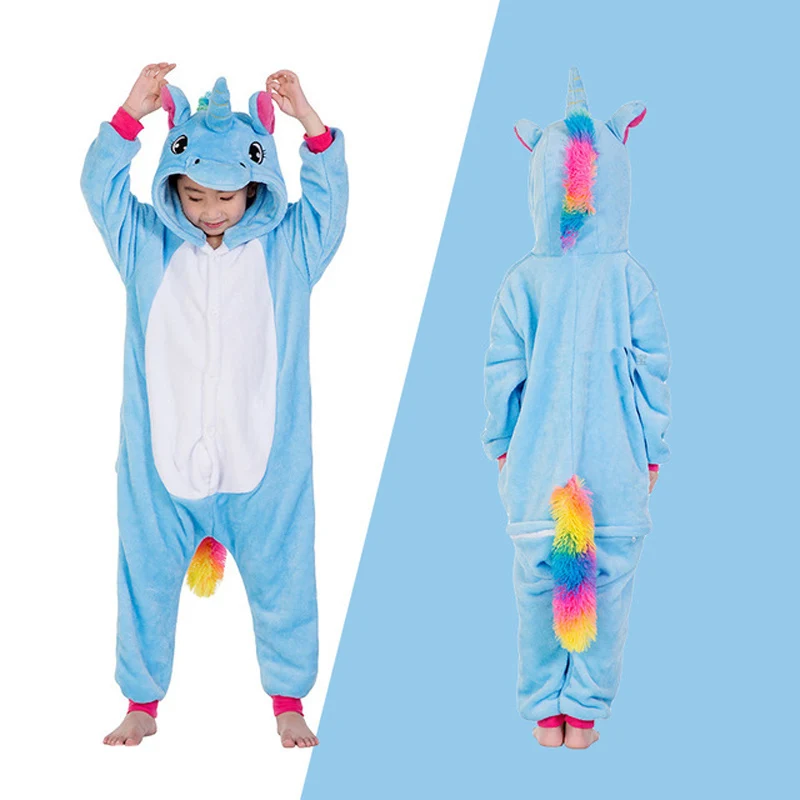 Комбинезон, пижама для детей 6, 8, 10, 12 лет, Детская Пижама с единорогом комбинезон с единорогом, животные, панда, животные, пижамы, Синий Единорог