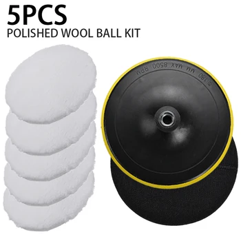 

5pcs Wool Polishing Buffing Waxing Pad Accessories Wool Polishing Pad Polishing Plate Drill Car Polisher 7 Inch